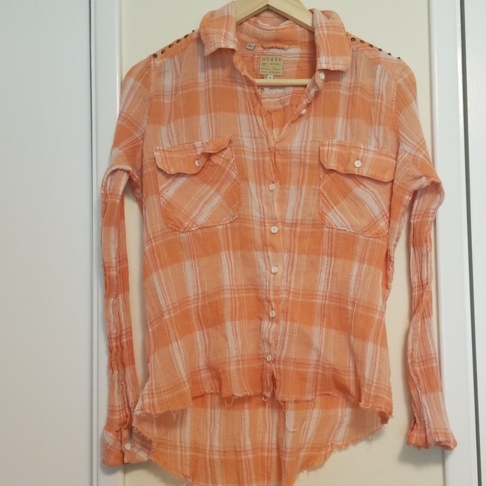 Guess Peach Orange Button Shirt